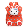 Orange polka dot canvas toddler backpack with white plush bunny character design - Orange