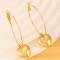 3D chunky heart charms on golden hoop earrings with high-polish metallic finish - Gold Heart Hoop Earrings (1.8cm)