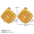 Orecchini a perno quadrati in acciaio inossidabile placcato oro 18K con trama intrecciata - Stile Quadrato Intrecciato (EH39)