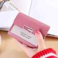 Pink and light gray tri-fold leather wallet for women with metal buckle closure - Deep Pink