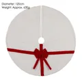 White plush Christmas tree skirt with red velvet bows, diameter 120cm and 630g weight - Red Bow White Base