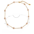 Pink crystal flower necklace with gold stainless steel chain and adjustable length - Gold/Pink Stone (Necklace)