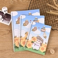 Three-piece set of cartoon spiral notebooks with floral girl covers on wood base - B5 / Sunflower Illustration Style (42)