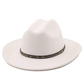 Detail of white felt cowboy hat with black leather band and metallic studs decoration - White