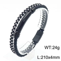 Bracciale da uomo in pelle intrecciata nera con perle argentate e chiusura magnetica - KB170130-KLHQ / Nero