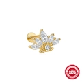 Flat back S925 sterling silver lotus labret stud with white marquise zircons - #6 Gold-Single