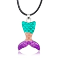 Mermaid tail pendant necklace with gradient teal orange and purple enamel finish - Gradient Enamel Mermaid Tail Rope Necklace (Rope 6869)