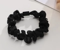 Elegant black silk hair scrunchie with sparkling rhinestones and a rectangular buckle - Rhinestone Small Scrunchie - Black