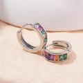 Pendientes de aro en C de plata con circonitas de colores con corte de marquesa - Oro Blanco - Circonita de Colores