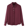 Elegante wijnrode satijnen blouse met lange mouwen en decoratieve zilveren metalen knopen - XS / Bordeauxrood