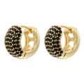 Détail de boucles d'oreilles dorées avec zircons noirs et motif de cœur ajouré - Or Zircon Noir 1 Paire
