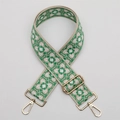 Ethnic wide bag strap with green and beige geometric weaving and gold metal hooks - No. 488 Silver Hook
