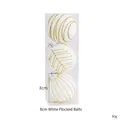 Set of three 8cm white flocked Christmas balls with gold glitter patterns in a box - 8cm / White Flocking Balls (3pcs)
