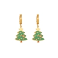 Pendientes de aro de árbol de navidad de acero inoxidable con esmalte verde y dijes. - Pendientes N.° 6