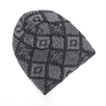 Men's checkered knit beanie with warm fleece lining in gray and black pattern - One Size / Light Grey + Navy Blue