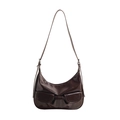 Sac hobo marron foncé en cuir verni avec deux poches vintage et finitions argentées - café