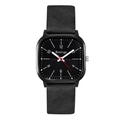 British style square analog watch with black leather strap and numeral markers - Black Strap Black Dial
