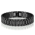 Macro detail of high-quality black stainless steel link bracelet with polished finish - 15mm Width / Black
