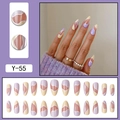 Abstract wave press on nails in purple and peach tones, long almond shape, 24 pieces set - Y-55 Purple Yellow Swirl