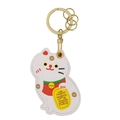 Porte-clés chat de la chance en cuir blanc avec détails en métal doré - Chat porte-bonheur