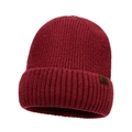 Dunkelrote Strickmütze für Herren mit Rippenmuster und Leder-Schneeflocken-Patch - Einheitsgröße / Rot