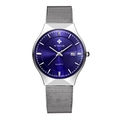 Men's silver quartz watch with blue dial, mesh steel strap and date calendar function - Silver Case Blue Dial