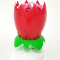 Red blooming lotus music birthday candle with double-layer petals and rotating base - Layered Style / Red