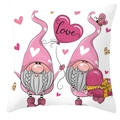 Detail of soft peach skin cushion cover with cute pink Christmas gnomes and love balloon - Style 27