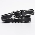 Ceinture punk en cuir PU noir avec trois rangées de clous argentés et boucle en métal - Longueur 108 Largeur 2.8 / Noir