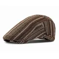 Casquette plate rétro à rayures marron avec boucle latérale réglable et texture en tissu - Réglable / Café