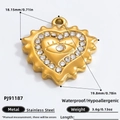 Goldenes Herzanhänger aus Edelstahl mit Augenmotiv und weißen Strasssteinen, 18 mm - PJ91187-Herz Emaille