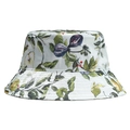 Detail of satin bucket hat with realistic fruit patterns and light blue silk finish - One Size (55-57cm) / White Green (Realistic Fruit Leaf Print)