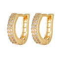 Pendientes dorados en forma de U con doble fila de circonitas blancas micro pavé - Huggie en U con Doble Fila de Pavé (E479)