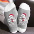 Christmas cotton socks in grey and white with 'HO HO HO POUR THE Merlot' text - One Size / Christmas Hat Letter Grey White
