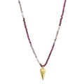 Detailed view of bohemian tourmaline beads and golden heart evil eye pendant necklace - Purple/Pink/Lavender