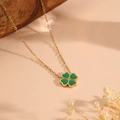 Elegante 18K vergulde klaverketting met een groene emaille hanger aan een fijne ketting - Groene Halsketting
