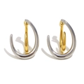 Two-tone gold and silver fishhook earrings with minimalist double-loop modern design - Split Fish Hook Two-tone Style