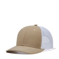 Khaki and white mesh trucker hat with curved brim for outdoor sun protection - Adjustable / Khaki + White Mesh