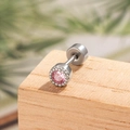 Zilveren geometrische kraakbeenpiercing met roze zirkoon op houten basis - Roze (Per stuk)