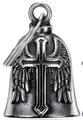Silver guardian bell pendant with embossed eagle wings and cross in vintage finish - Style 2 Large Steel Color (with Keychain)