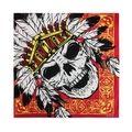 Red cotton skull bandana with Indian feather headdress pattern and yellow tribal motifs - Red Indian