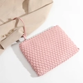 Handcrafted woven light pink clutch bag made of soft leather with a chic wrist strap - 25*2*20 / Pink
