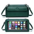 Dark green lychee texture crossbody phone bag with touchscreen window and silver hardware - Dark Green