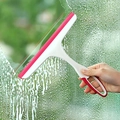 Non-slip glass wiper with red rubber blade and white ergonomic handle for home and car - Model 073-2 / Rose Red