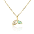 Detail view of 18K gold fish tail pendant with mint green enamel and zircon stones - Fish Tail Pendant / Gold Mint Green Enamel