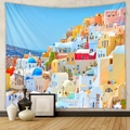 Dettaglio dell'arazzo di Santorini con cupola blu per l'arredamento di una stanza moderna - 73*95CM / Architettura con Cupola Blu di Santorini (Spazzolato)