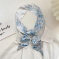 Blue and white marble pattern silk scarf tied on shirt collar for stylish women - 6x105cm / Snow White Blue