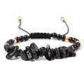 Minimalistische geweven armband met natuurlijke zwarte steentjes en goudkleurige accenten - Zwarte Steen (FA0225)