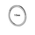 Titanium hoop earring with clear side-set zircons in silver finish, size 10mm - 10mm / Silver