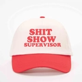 Berretto da baseball retrò crema e rosso con scritta stampata SHIT SHOW SUPERVISOR - Taglia unica / Bianco Sporco Spliced Rosso